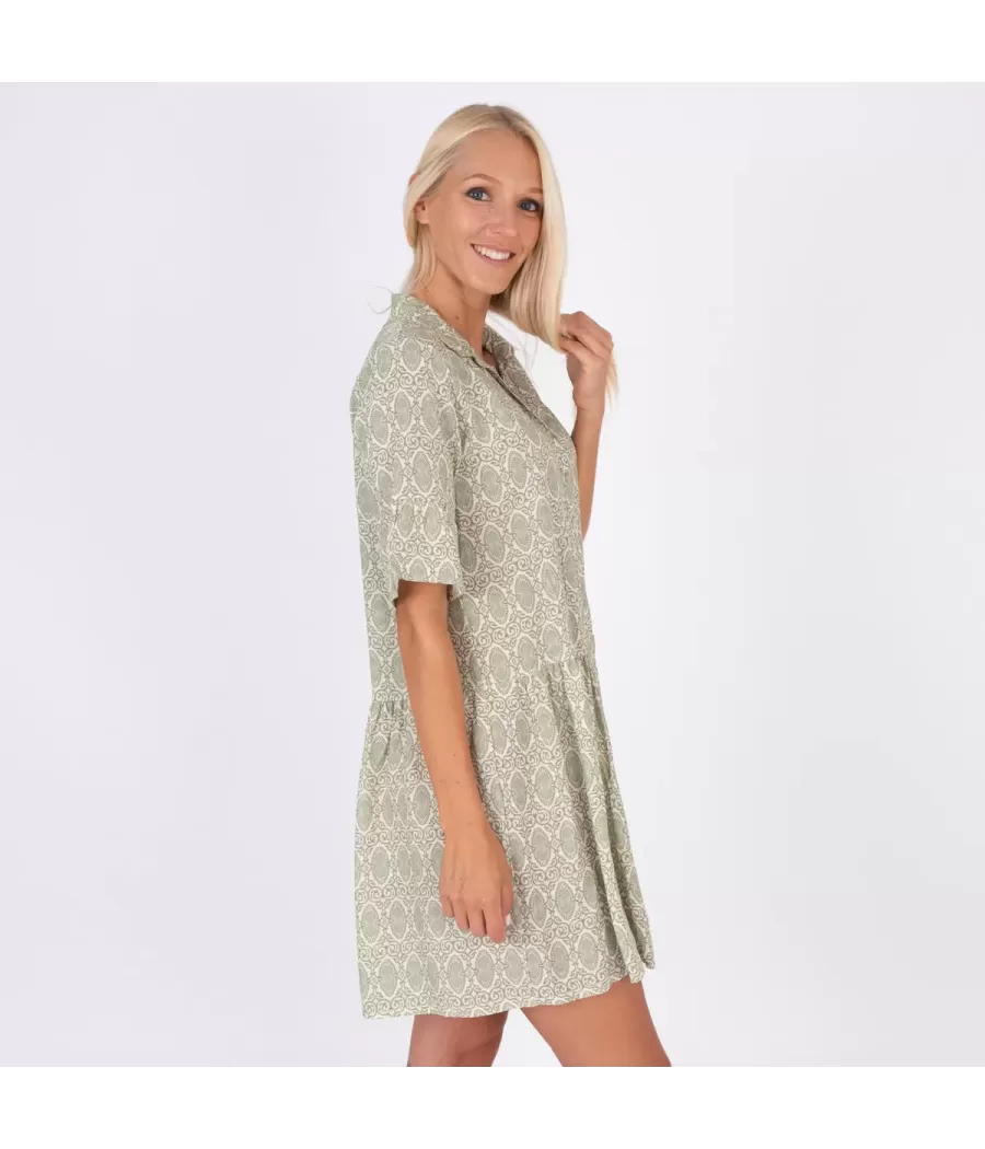 Robe femme courte Michela cachemire vert | Kiwi Saint Tropez