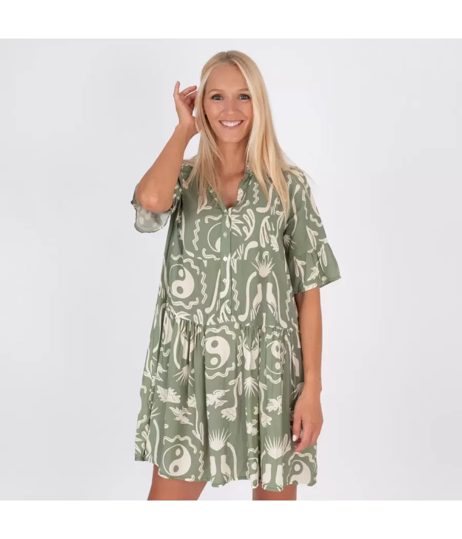 Michela Afrika korte jurk kaki - Robes femme | Kiwi Saint Tropez