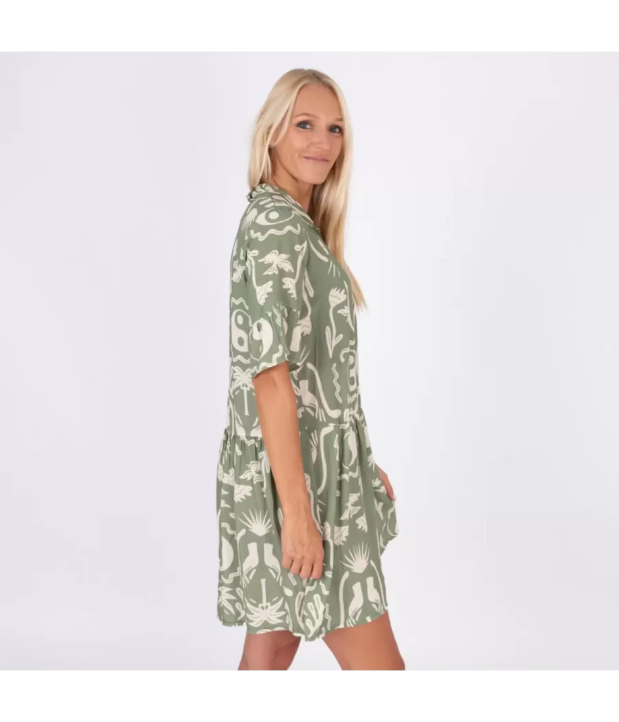 Michela Afrika korte jurk kaki - Robes femme | Kiwi Saint Tropez