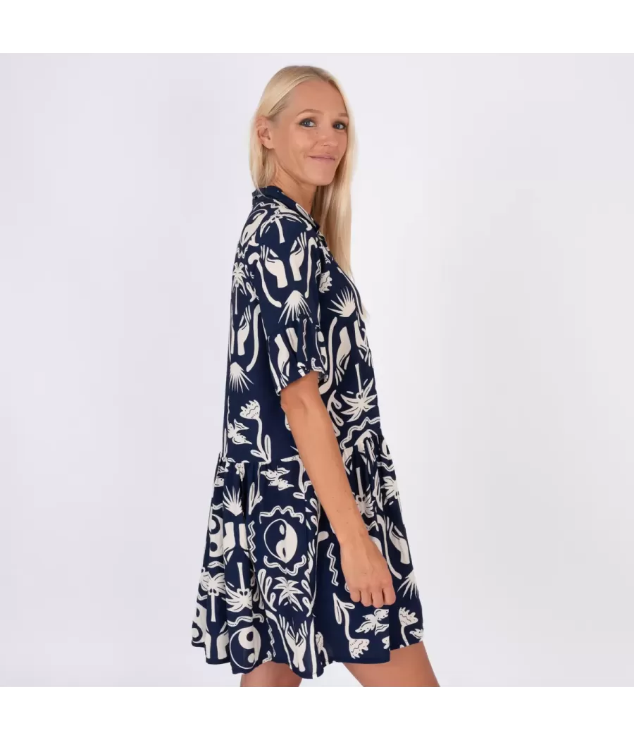 Robe femme courte Michela Afrique marine | Kiwi Saint Tropez