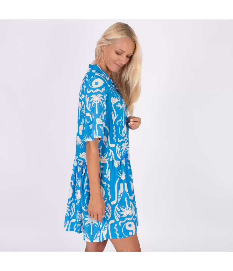 Robe femme courte Michela Afrique bleu | Kiwi Saint Tropez