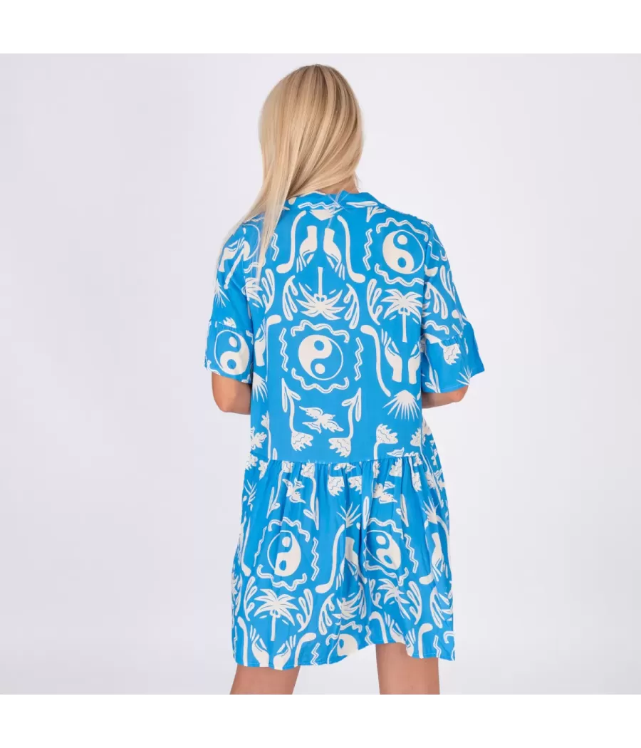 Robe femme courte Michela Afrique bleu | Kiwi Saint Tropez