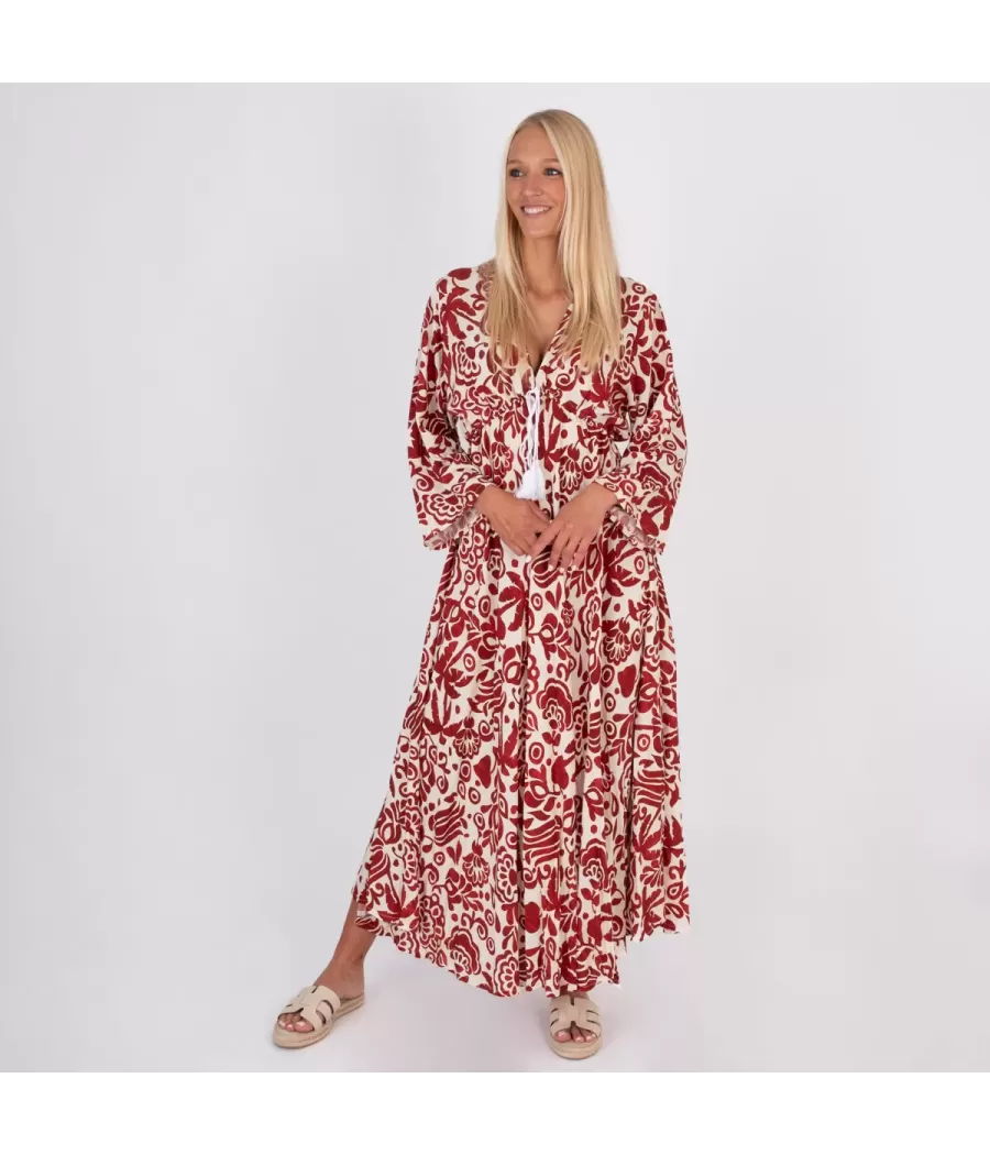 Robe femme longue Silvia pivoine bordeaux - Robes femme | Kiwi Saint Tropez