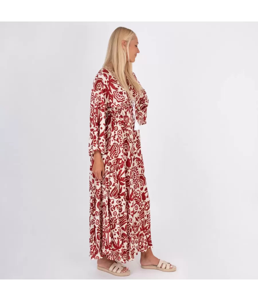 Robe femme longue Silvia pivoine bordeaux | Kiwi Saint Tropez