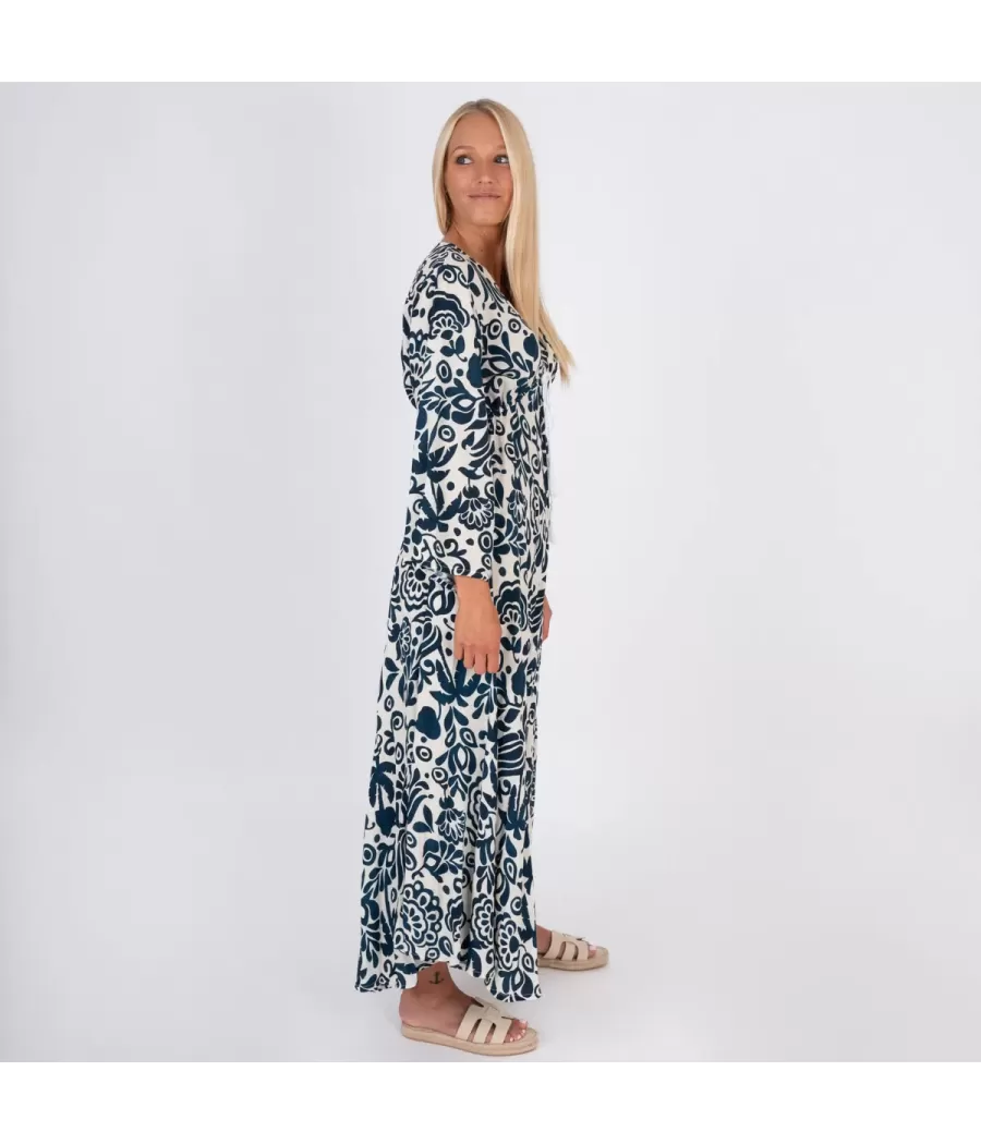 Robe femme longue Silvia pivoine marine | Kiwi Saint Tropez