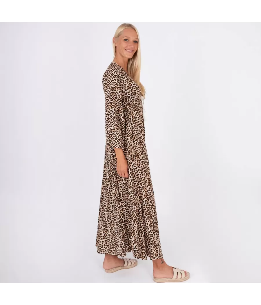 Silvia Panter beige maxi jurk - Robes femme | Kiwi Saint Tropez