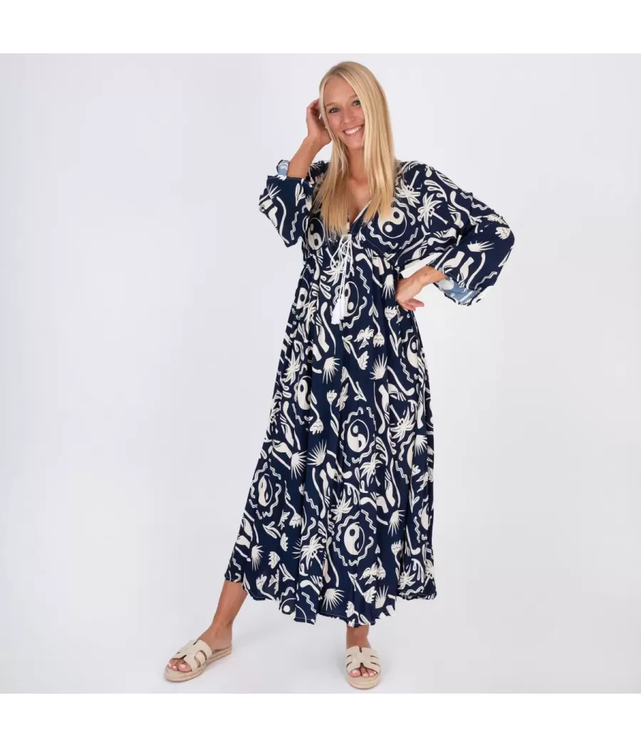 Afrika marine Silvia maxi jurk - Robes femme | Kiwi Saint Tropez