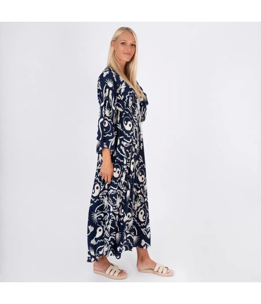 Robe femme longue Silvia Afrique marine | Kiwi Saint Tropez