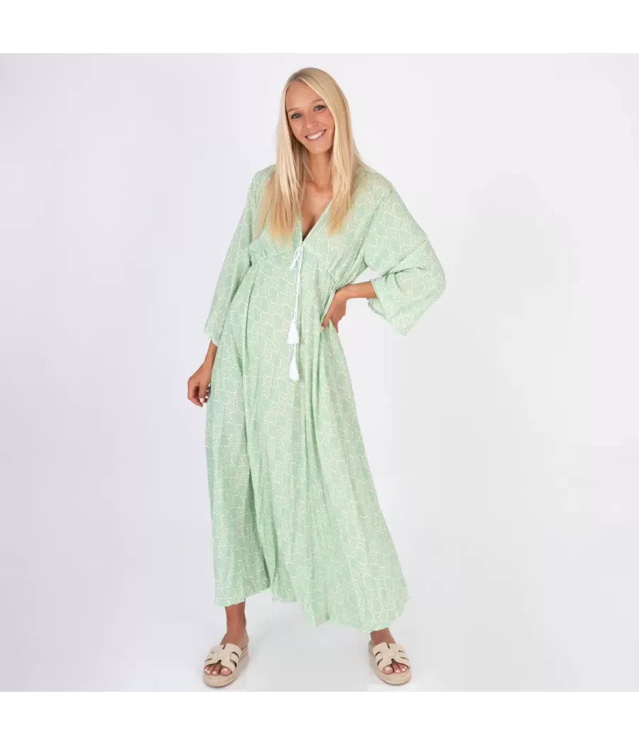 Robe femme longue Silvia cachemire anis | Kiwi Saint Tropez