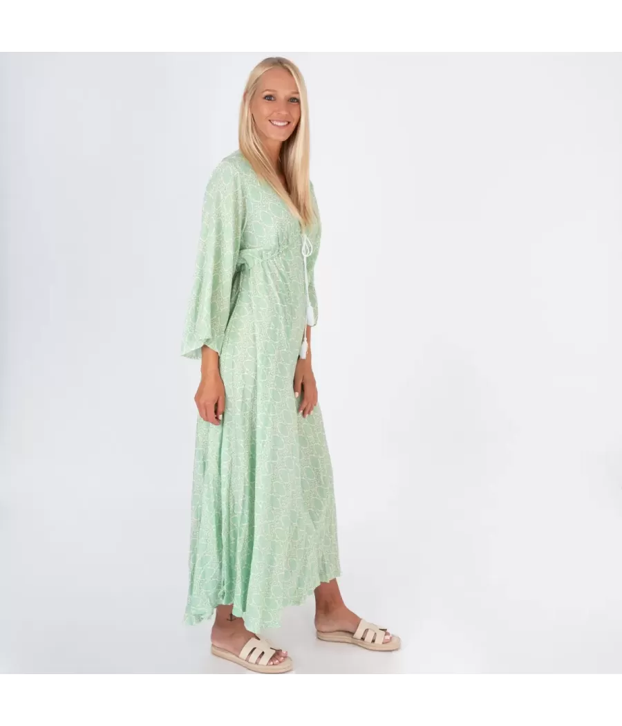 Robe femme longue Silvia cachemire anis | Kiwi Saint Tropez