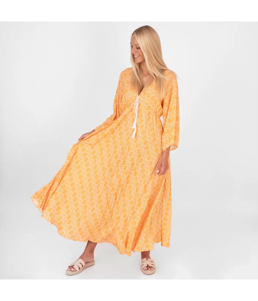 Robe femme longue Silvia cachemire orange