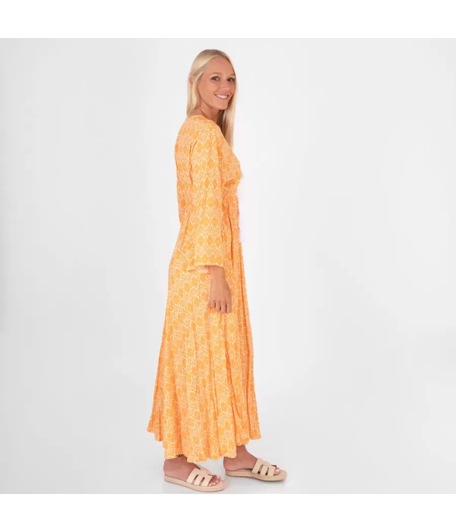 Robe femme longue Silvia cachemire orange | Kiwi Saint Tropez