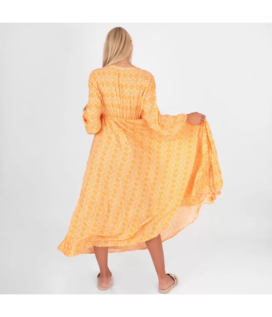 Silvia oranje kasjmier maxi jurk - Robes femme | Kiwi Saint Tropez