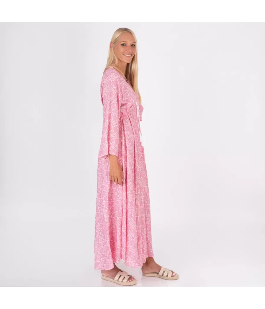 Robe femme longue Silvia cachemire rose | Kiwi Saint Tropez