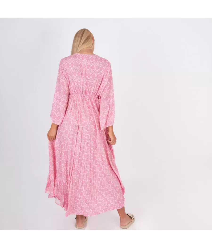 Robe femme longue Silvia cachemire rose | Kiwi Saint Tropez