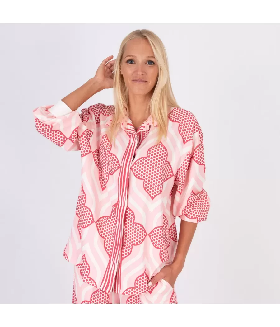 Chemise femme manches longues imprimé Vicky layette-framboise