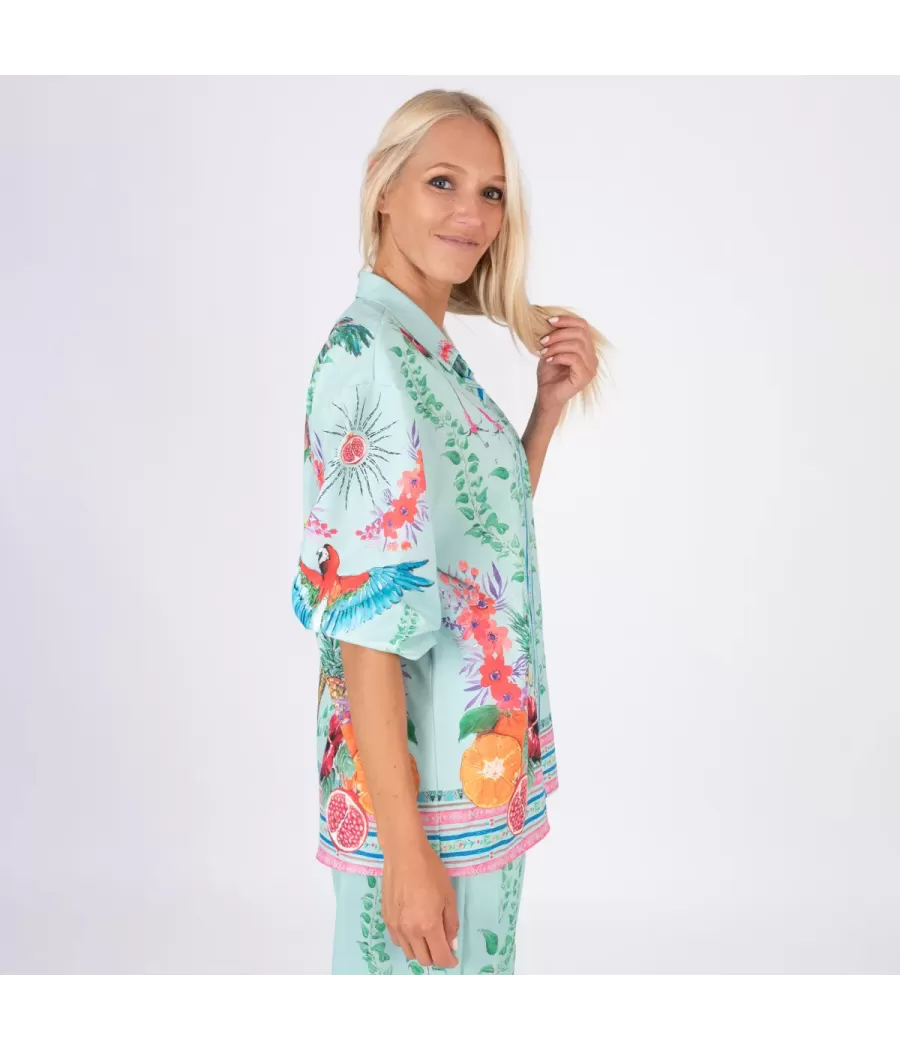 Chemise femme imprimé Vicky aqua-fushia | Kiwi Saint Tropez