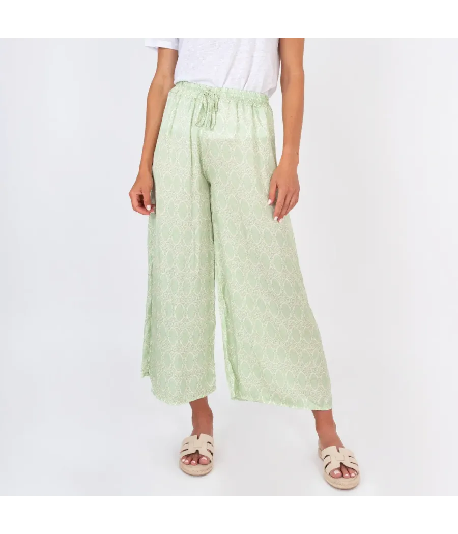 Damesbroek van anijszaadpaars satijn - Pantalons femme | Kiwi Saint Tropez