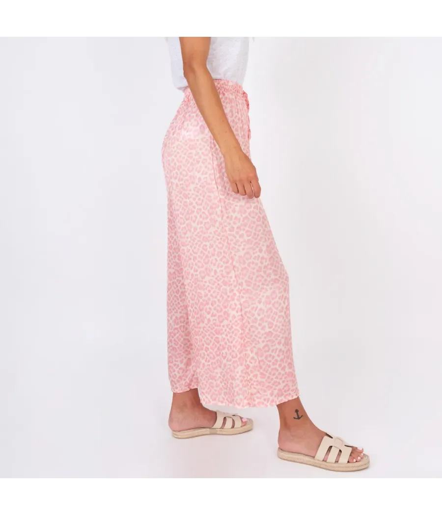 Pantalon femme satin imprimé panthère rose | Kiwi Saint Tropez