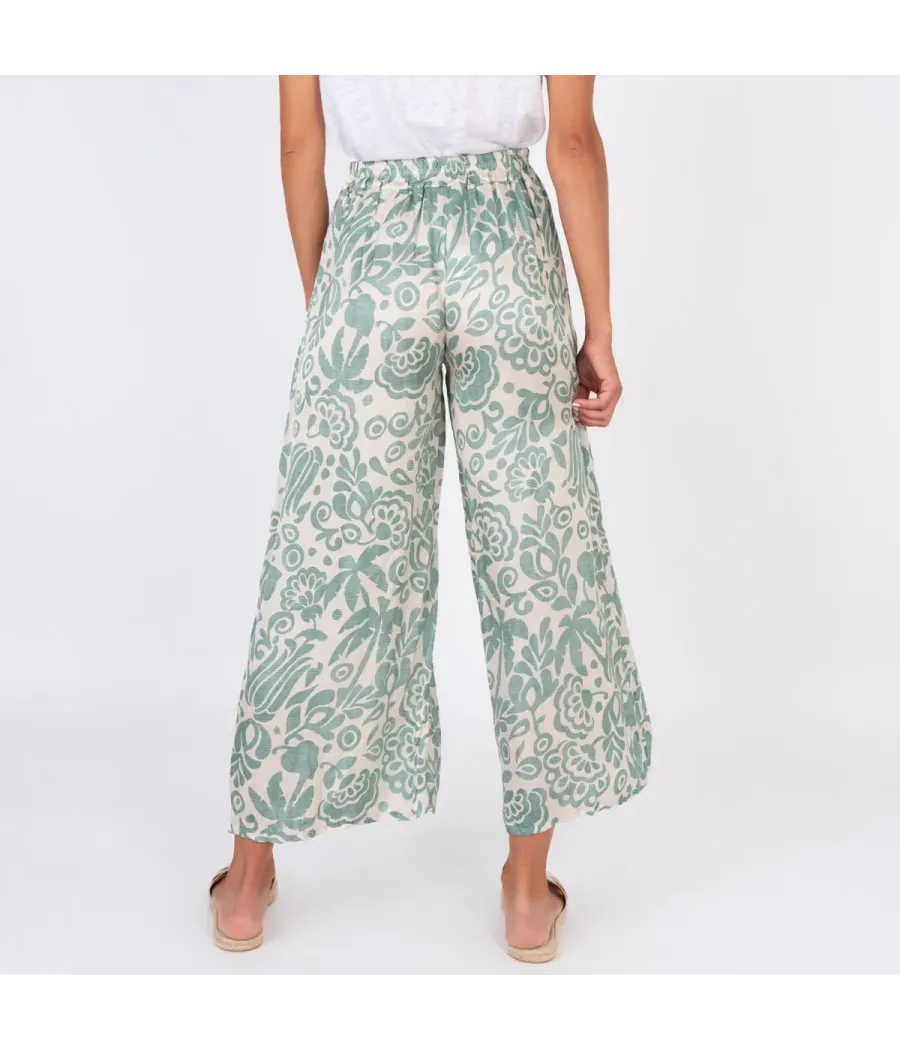 Pantalon femme satin imprimé Pivoine rivière | Kiwi Saint Tropez