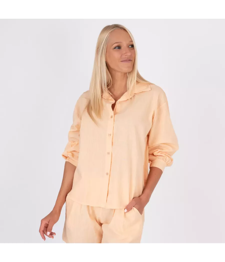 Chemise femme manches longues Besty lin mélangé saumon