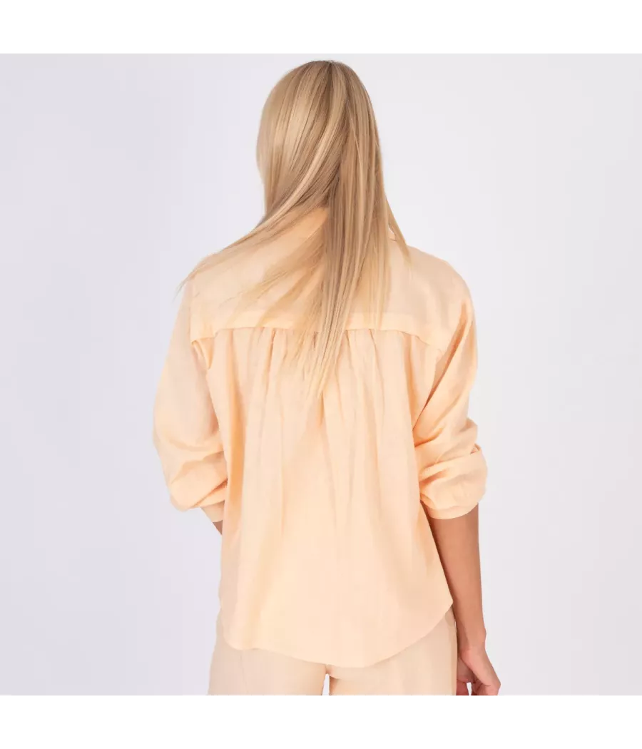 Chemise manches longues Besty lin mélangé saumon | Kiwi Saint-Tropez