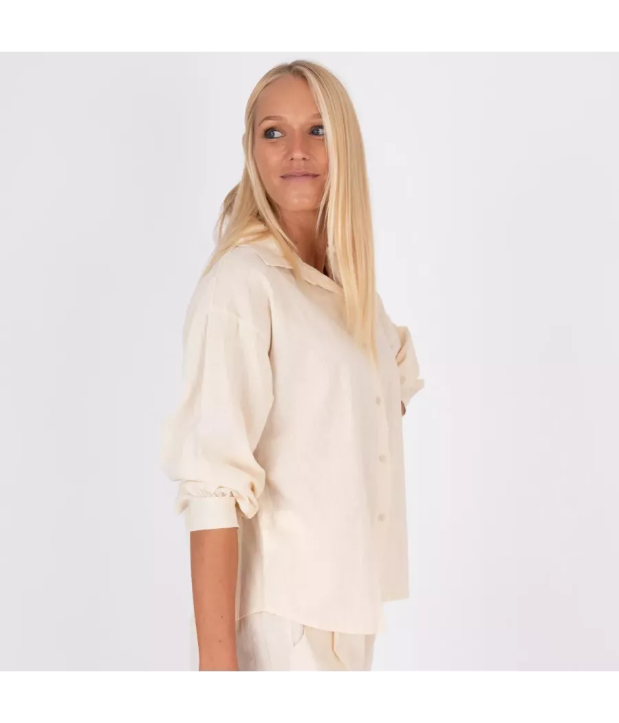 Chemise femme manches longues Besty lin mélangé écru