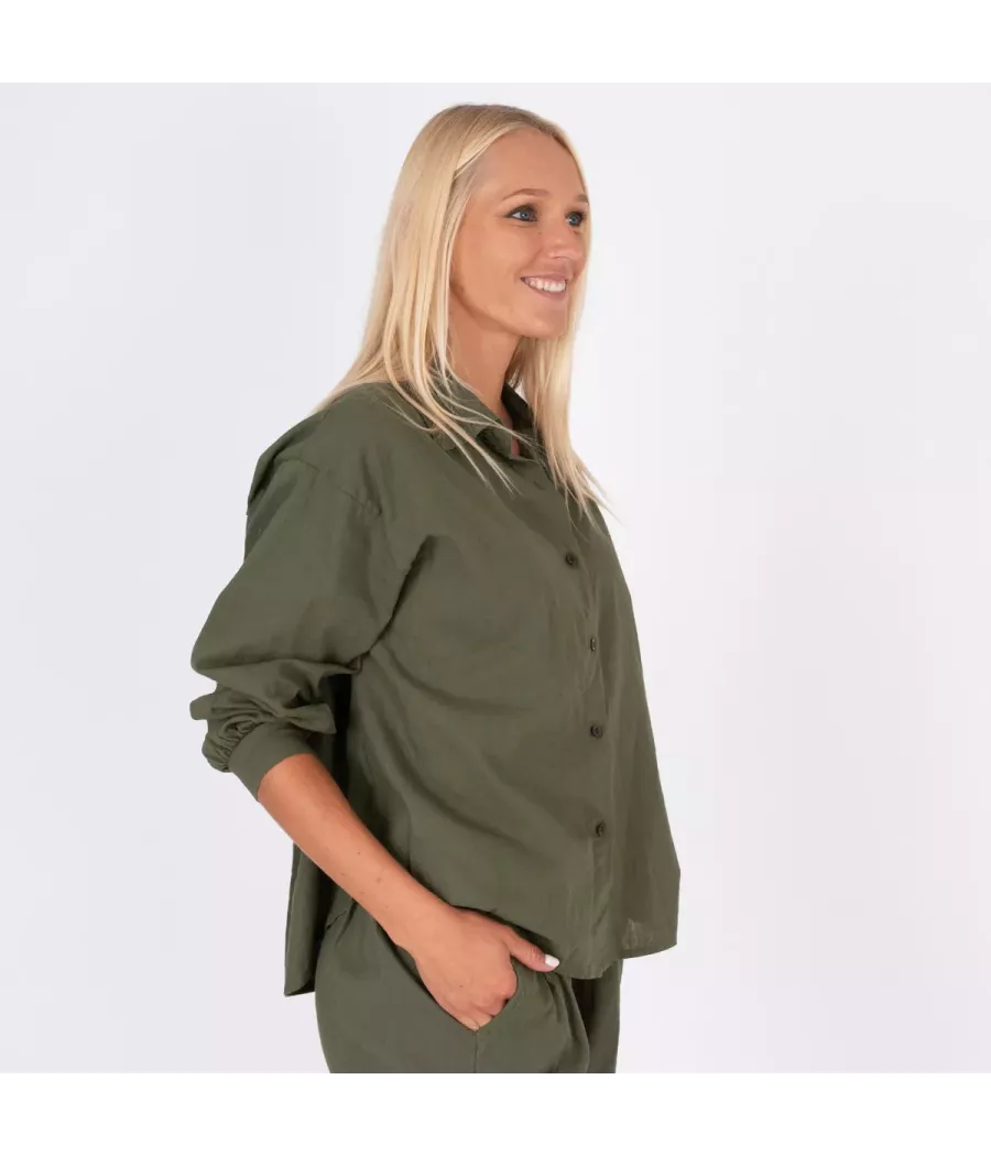 Chemise manches longues Besty lin mélangé kaki | Kiwi Saint-Tropez