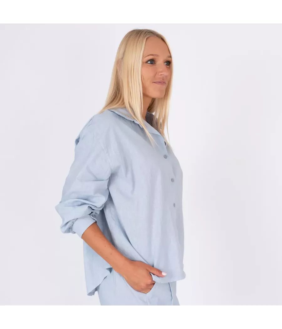 Chemise femme manches longues Besty lin mélangé ciel - Shirts women  | Kiwi Saint Tropez