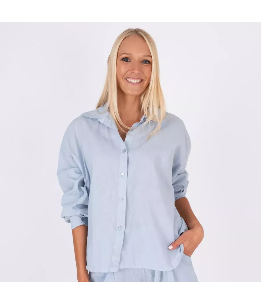 Chemise manches longues Besty lin mélangé ciel | Kiwi Saint-Tropez