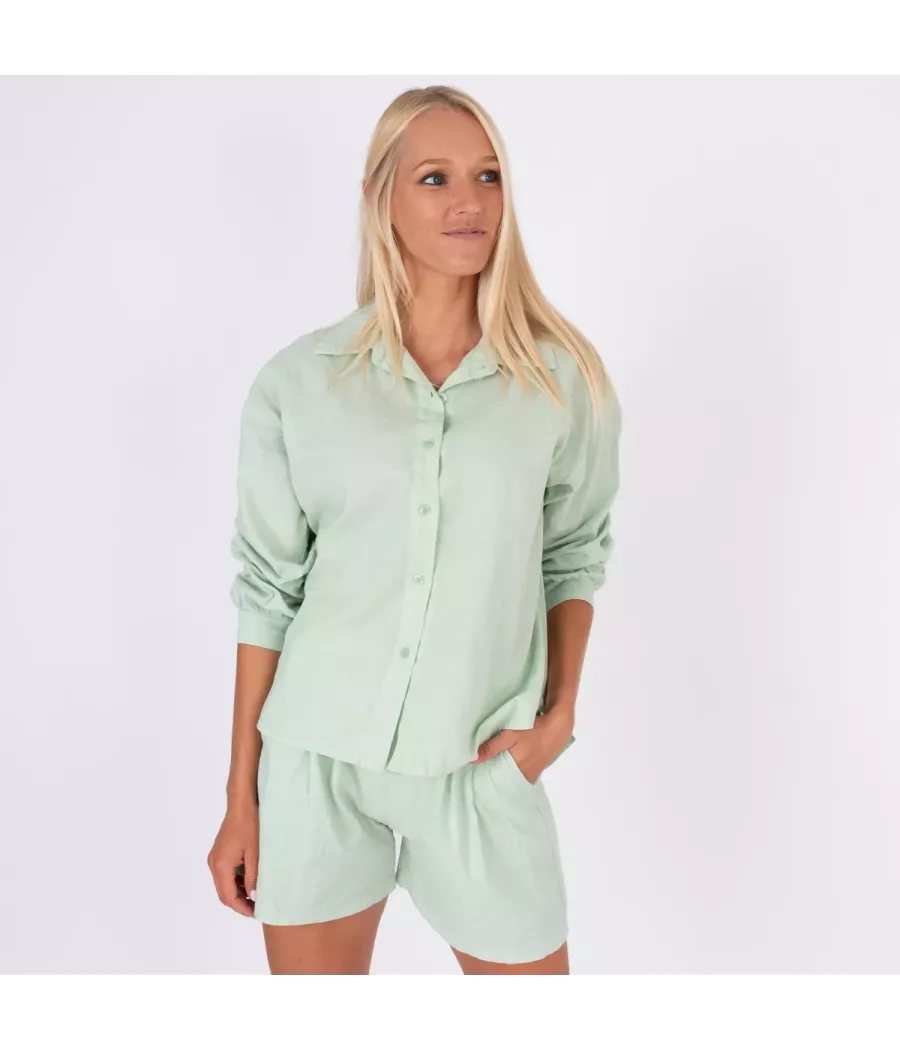 Chemise femme manches longues Besty lin mélangé vert d'eau