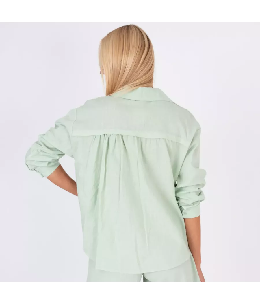 Chemise Besty lin mélangé vert d'eau | Kiwi Saint-Tropez