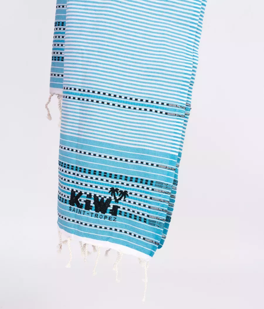 Fouta simple inca noir-turquoise | Kiwi Saint Tropez