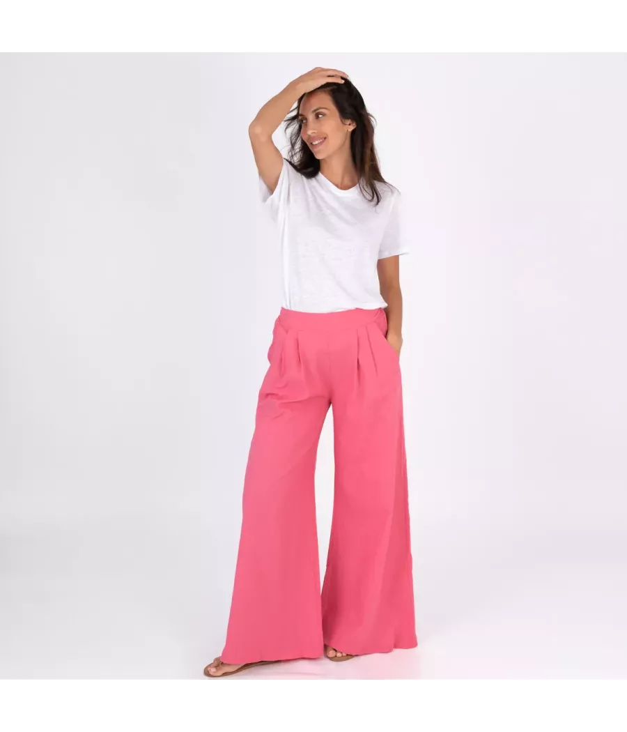 Besty broek met wijde pijpen in gemengd linnen - Pantalons femme | Kiwi Saint Tropez