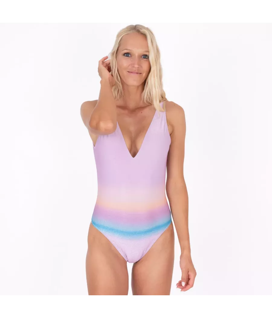 Maillot 1 pièce femme tie&dye maxi mauve | Kiwi Saint Tropez