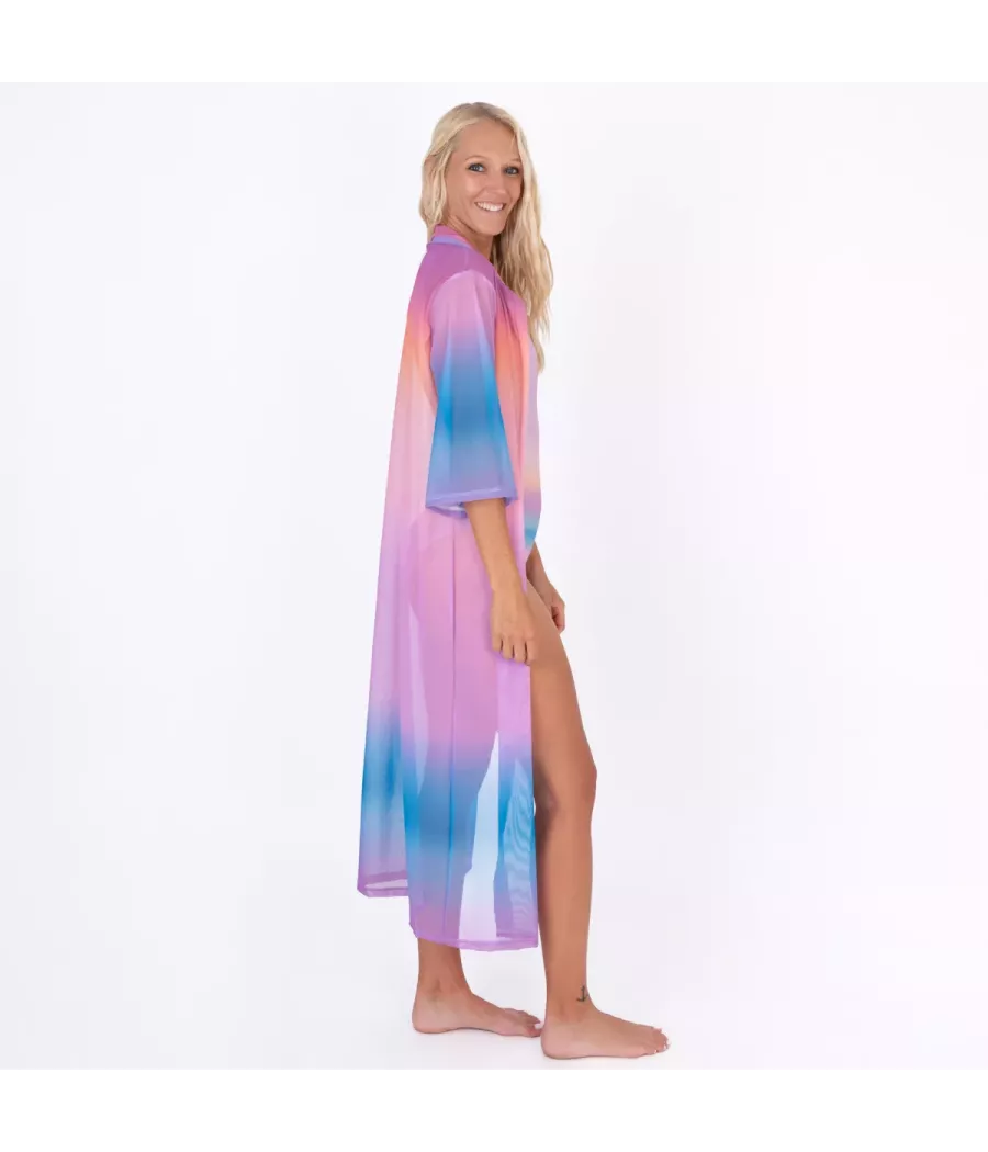 Kimono femme tie&dye maxi mauve | Kiwi Saint Tropez