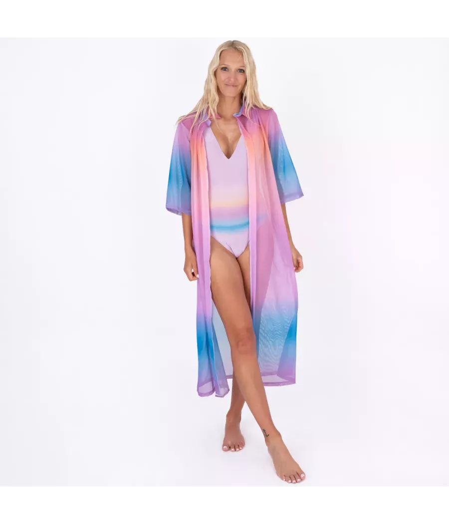 Kimono femme tie&dye maxi mauve | Kiwi Saint Tropez