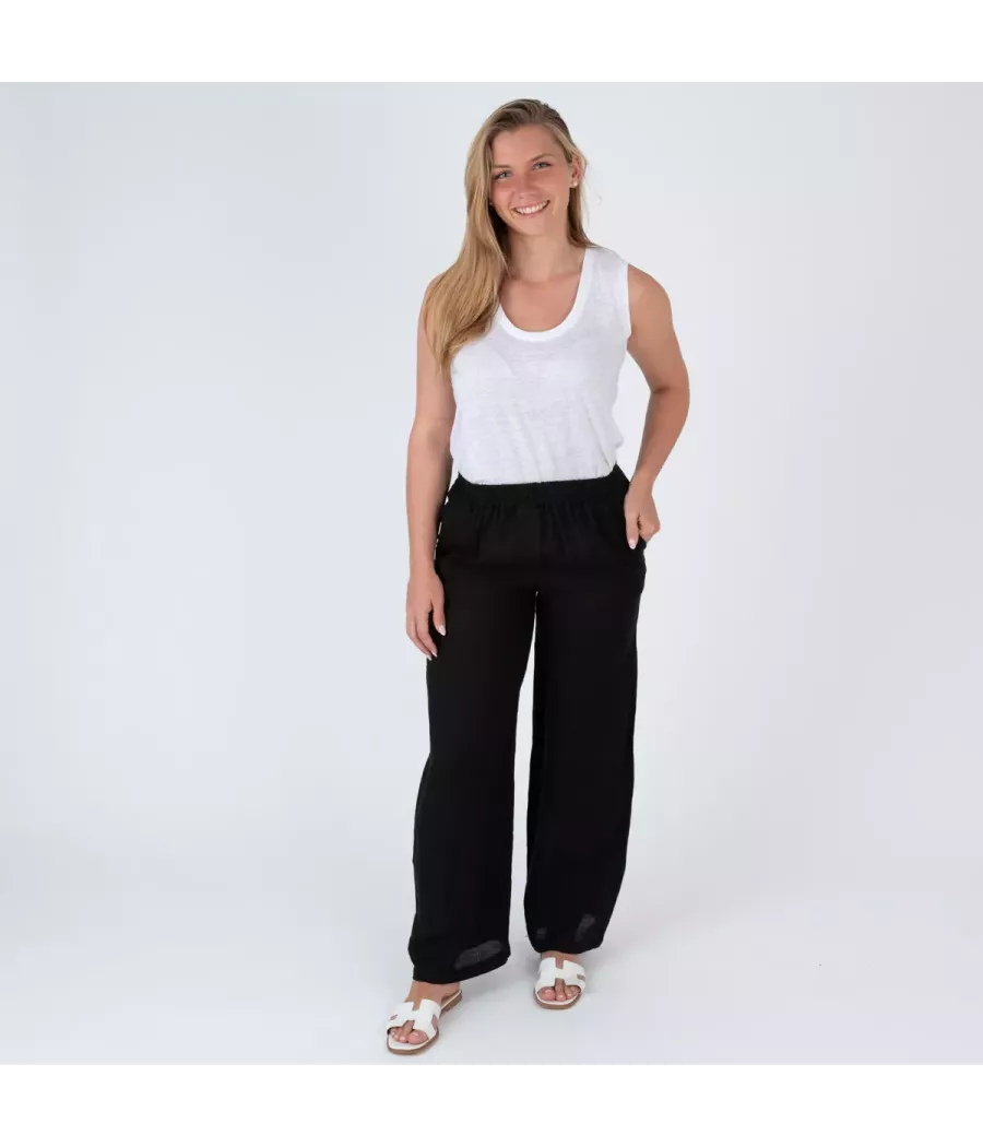 Pantalon femme en lin Mia Kiwi Saint Tropez Taille accessoires Taille unique Couleur principale Noir