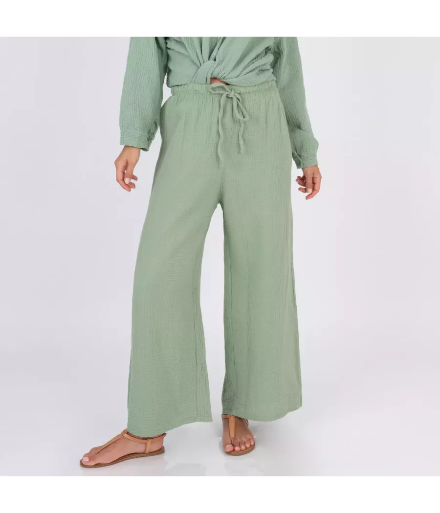 Katoenen damesbroek met gaas - Pantalons femme | Kiwi Saint Tropez