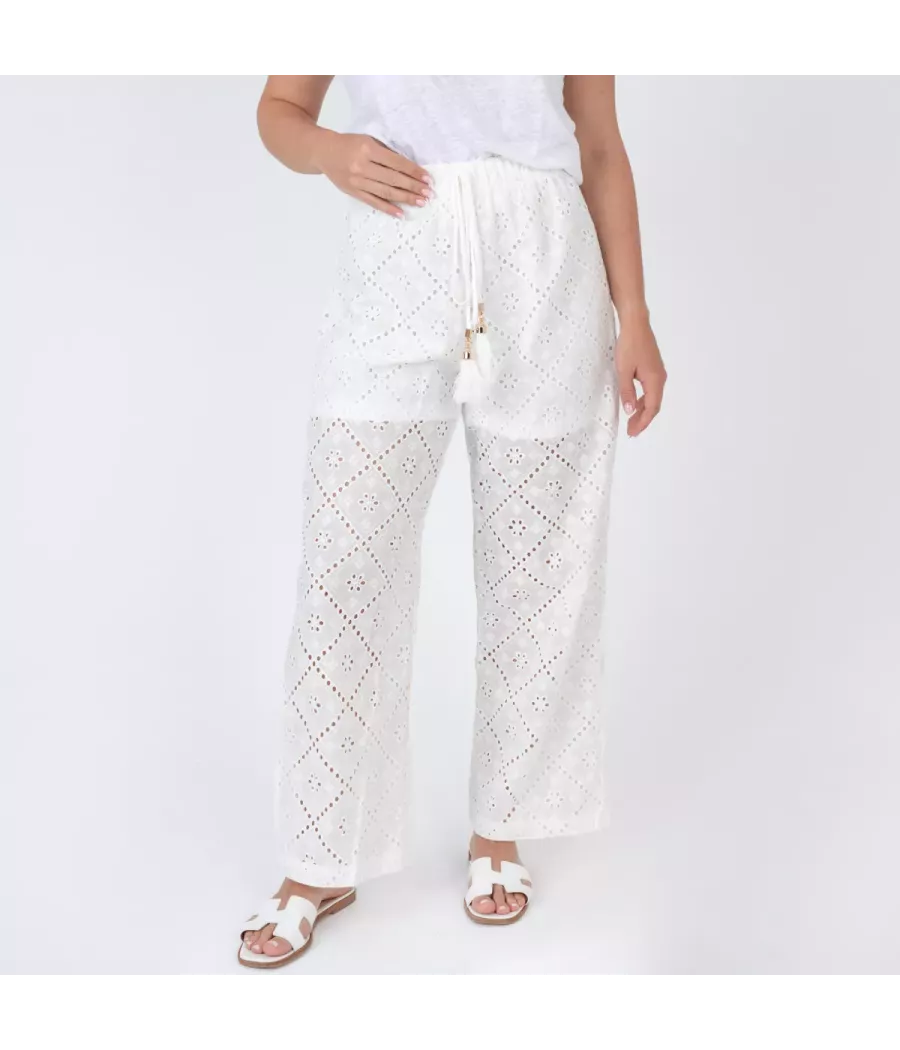 Women's trousers embroidery rosa model C - Women pants | Kiwi Saint Tropez