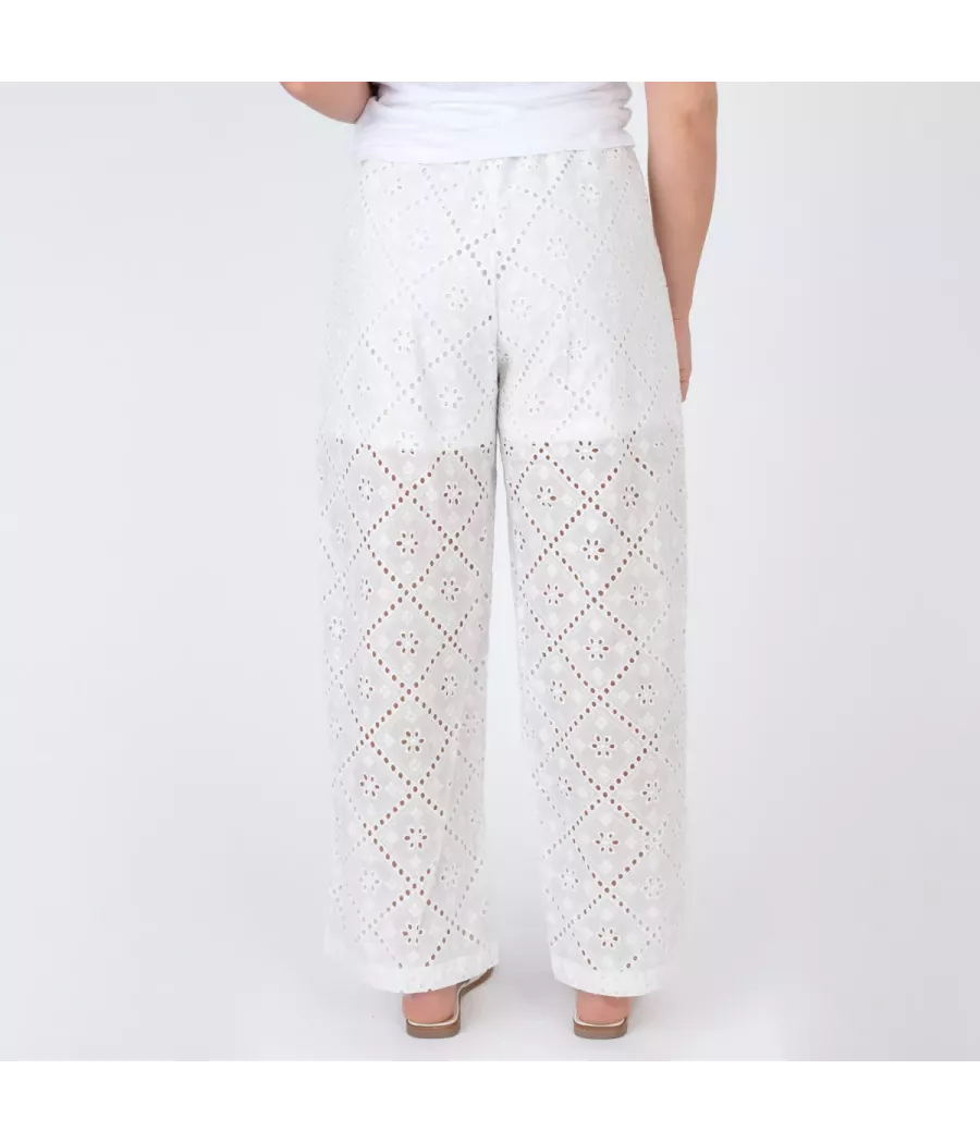 Pantalon femme broderie rosa modèle C | Kiwi Saint Tropez