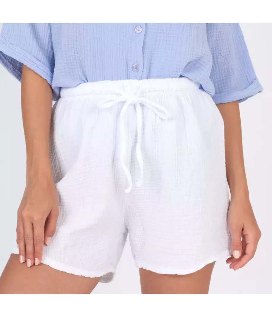 Short femme gaze de coton Kiwi Saint Tropez Taille accessoires Taille unique Couleur principale Blanc