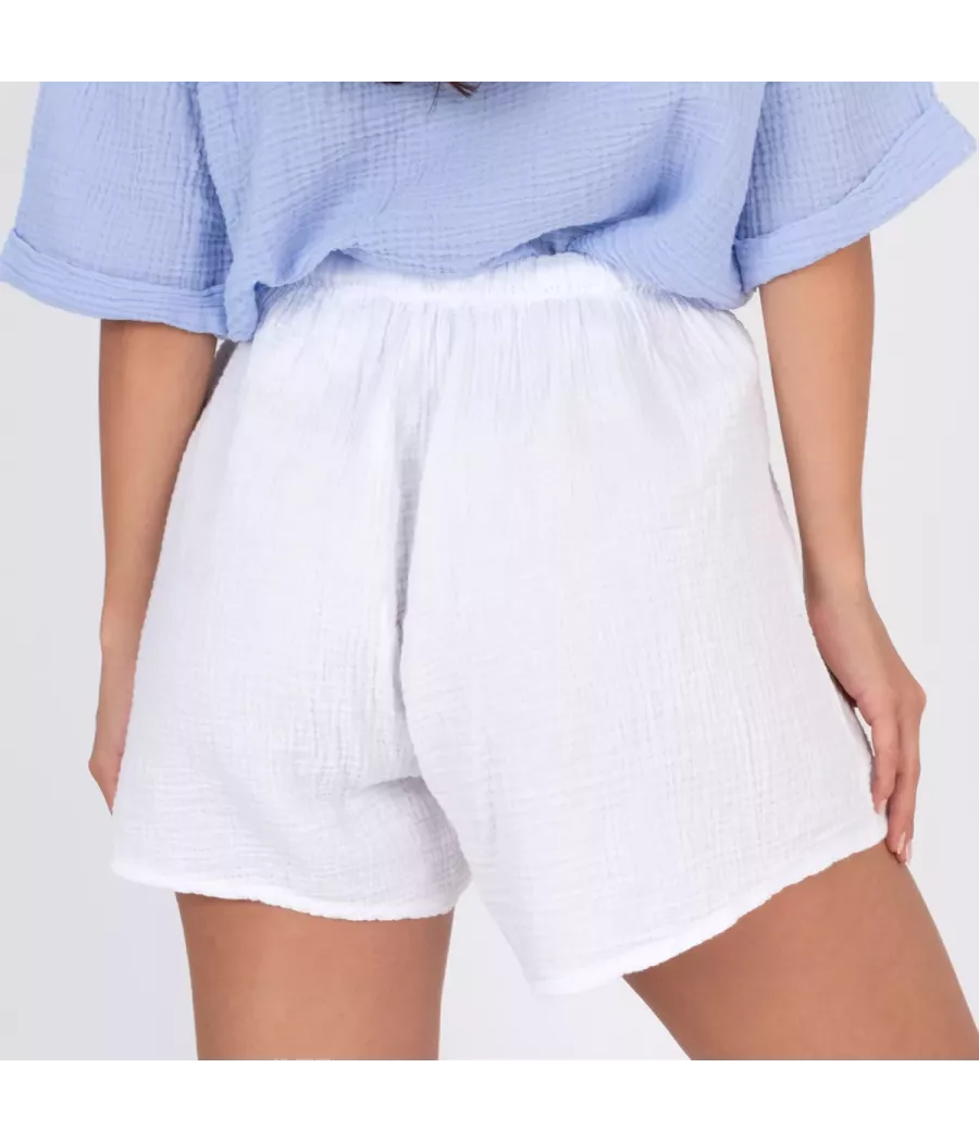 Katoenen damesshort met gaas - Shorts femme | Kiwi Saint Tropez