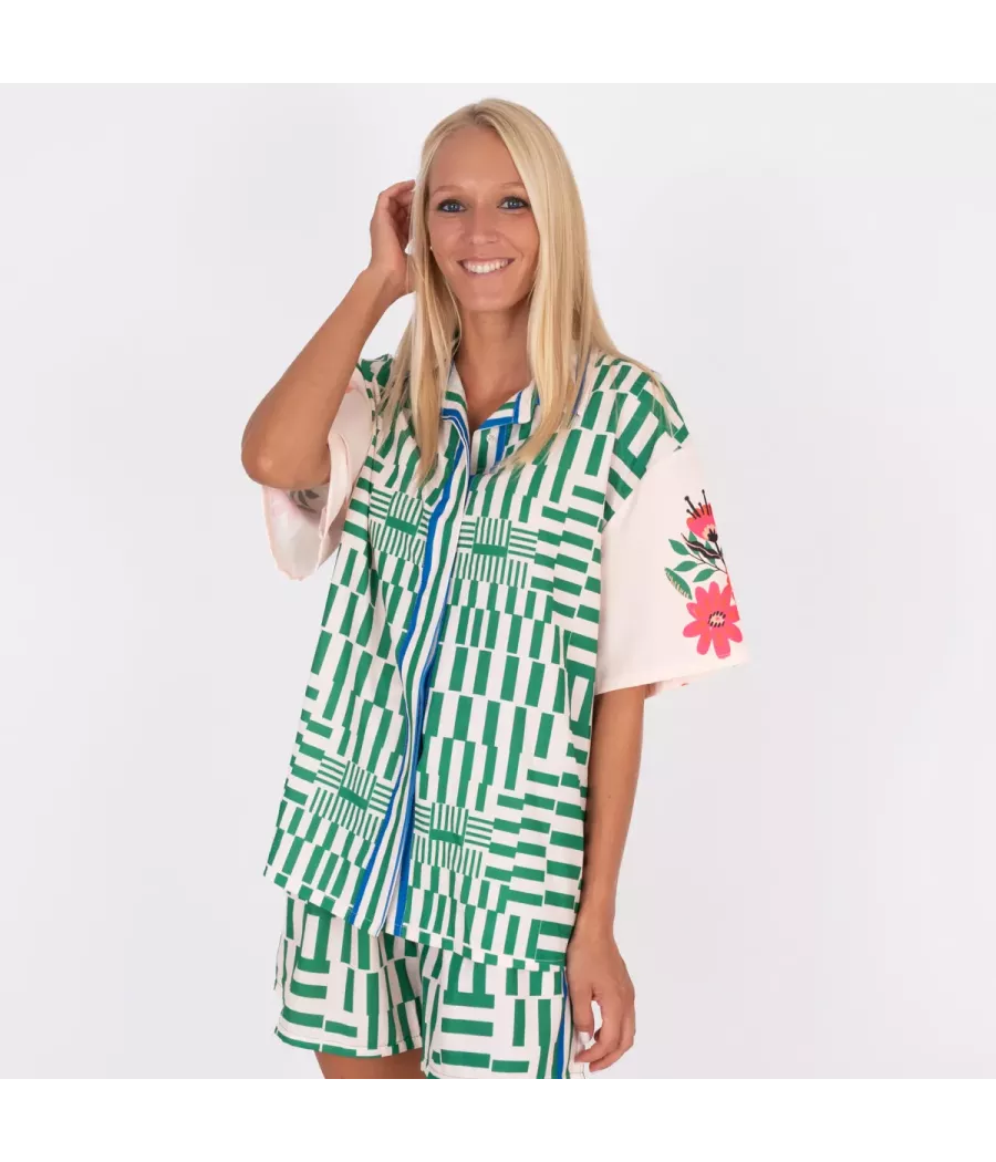 Chemise femme manches courtes imprimé Vicky square | Kiwi Saint Tropez