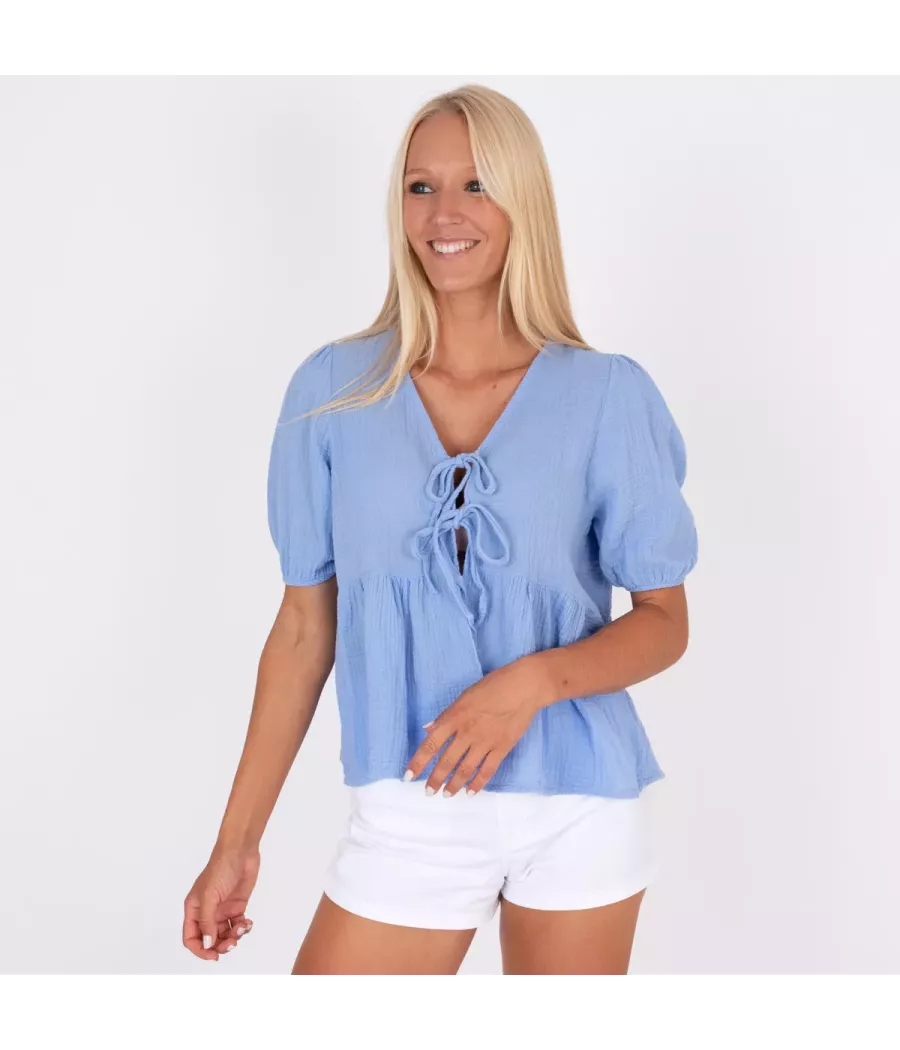 Women's cotton gauze bow blouse - Shirts women  | Kiwi Saint Tropez