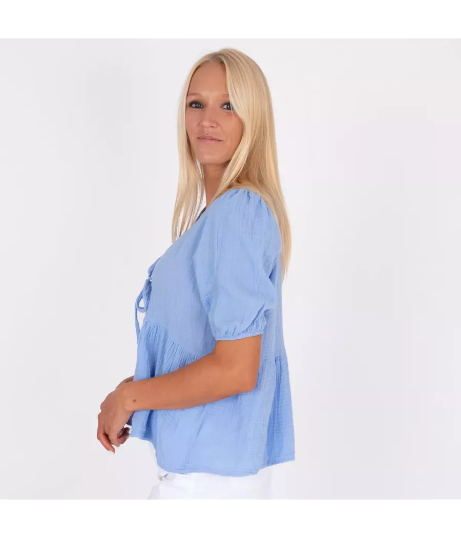 Women's cotton gauze bow blouse - Shirts women  | Kiwi Saint Tropez