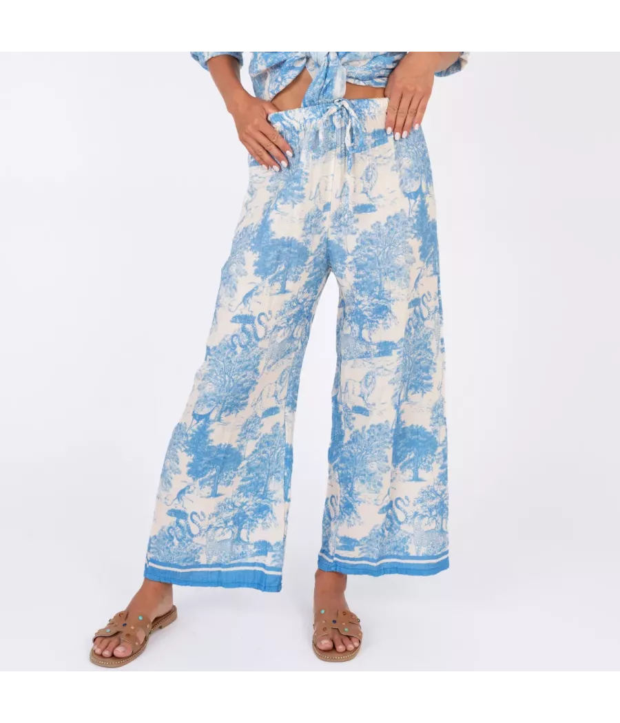 Women's cotton gauze jungle print trousers