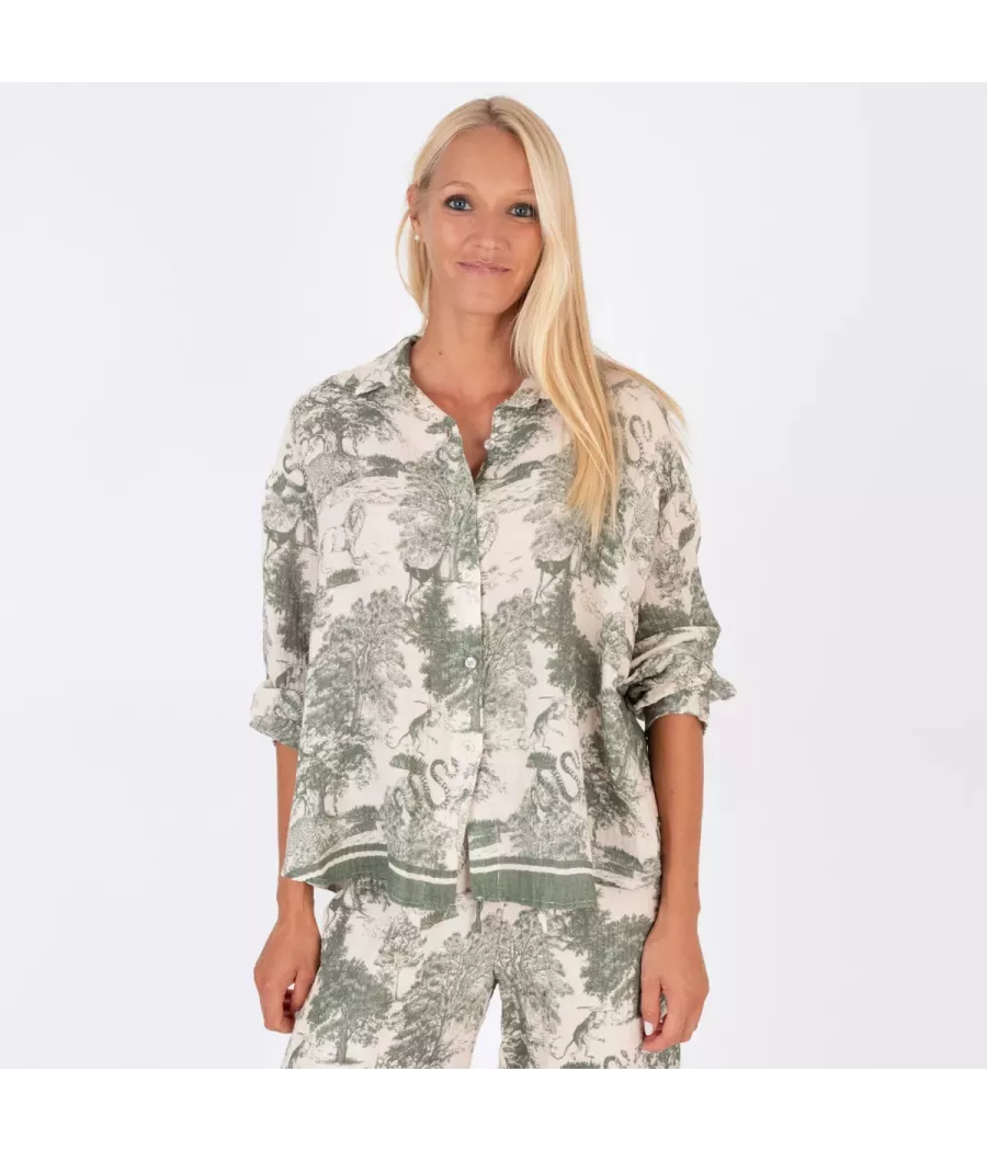 Shirt met lange mouwen en jungleprint van katoen gaas