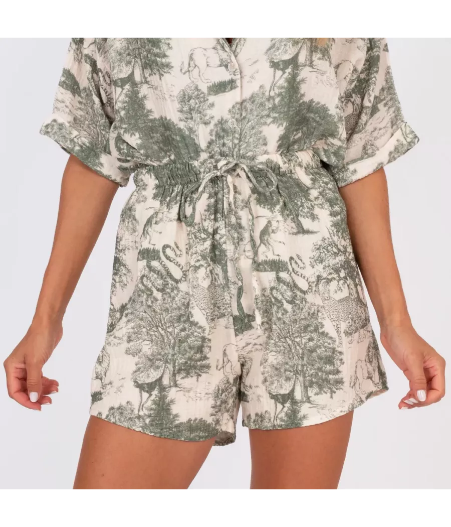 Women's jungle print shorts cotton gauze