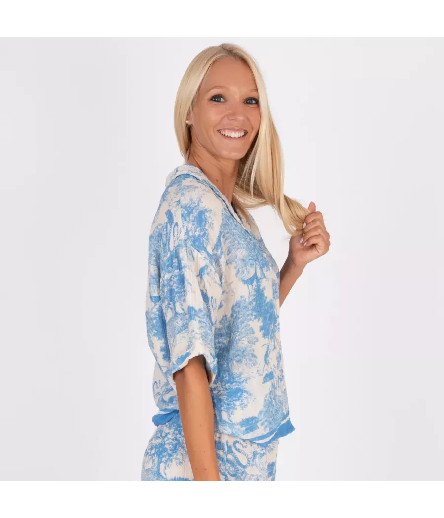 Chemise manches courtes jungle gaze de coton | Kiwi Saint Tropez